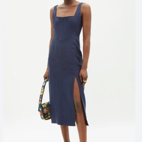 Staud linen navy corset dress - Picture 1 of 8